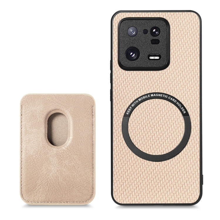 For Xiaomi 13 Pro Carbon Fiber Leather Card Magsafe Phone Case(Khaki) - 13 Pro Cases by buy2fix | Online Shopping UK | buy2fix
