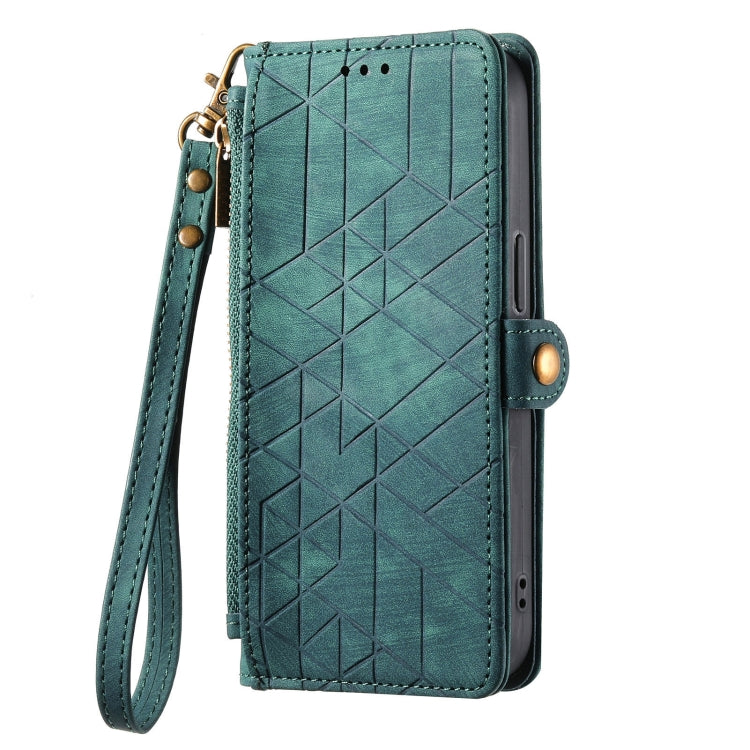 For Google Pixel 8 Geometric Zipper Wallet Side Buckle Leather Phone Case(Green) - Google Cases by buy2fix | Online Shopping UK | buy2fix