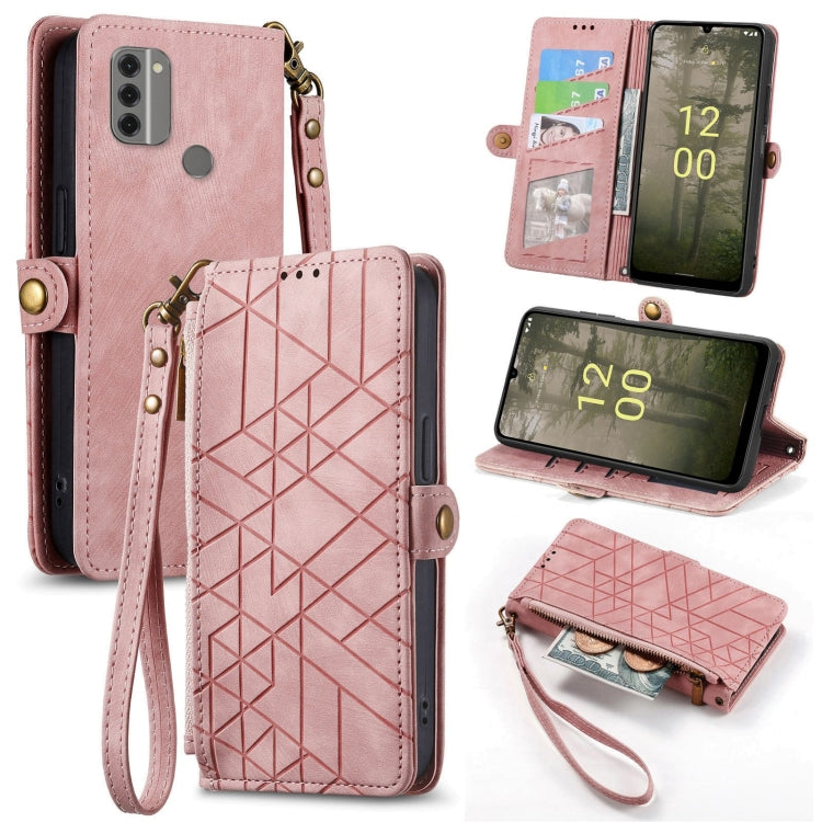 For Nokia C31 Geometric Zipper Wallet Side Buckle Leather Phone Case(Pink) - Nokia Cases by buy2fix | Online Shopping UK | buy2fix