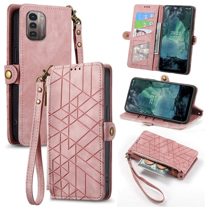 For Nokia G11/G21 Geometric Zipper Wallet Side Buckle Leather Phone Case(Pink) - Nokia Cases by buy2fix | Online Shopping UK | buy2fix