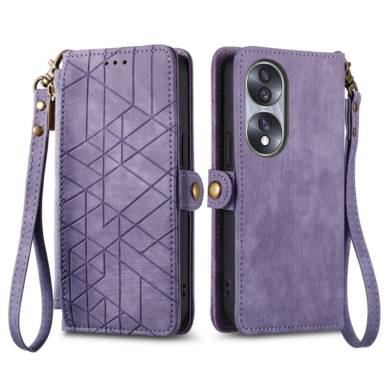 For Honor X7A Geometric Zipper Wallet Side Buckle Leather Phone Case(Purple) - Honor Cases by buy2fix | Online Shopping UK | buy2fix