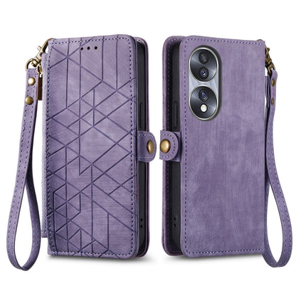 For Honor X7A Geometric Zipper Wallet Side Buckle Leather Phone Case(Purple) - Honor Cases by buy2fix | Online Shopping UK | buy2fix