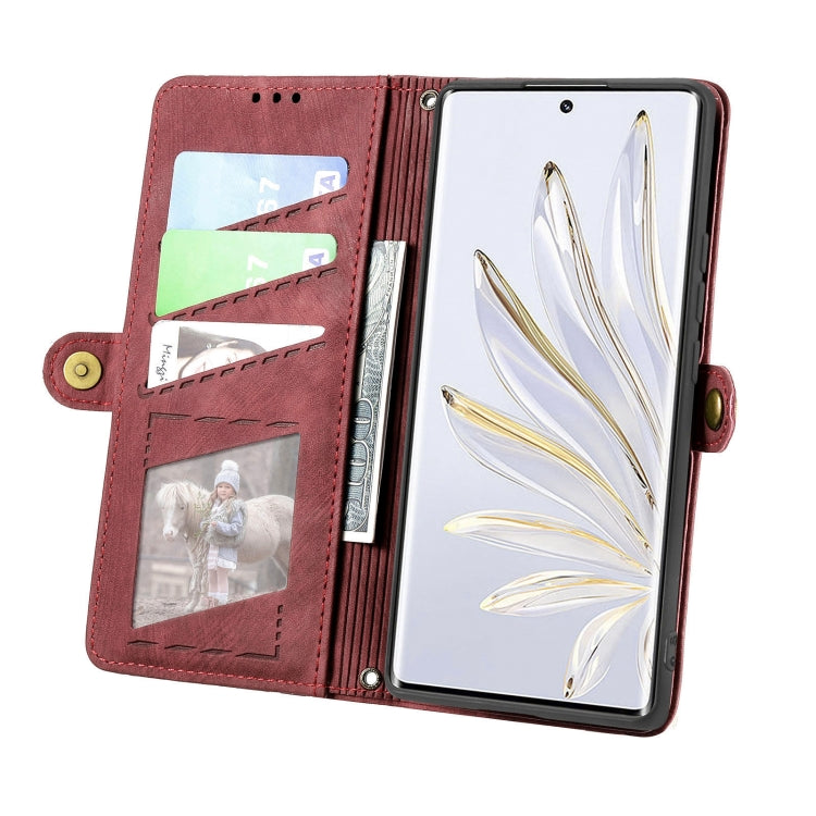 For Honor 80 SE Geometric Zipper Wallet Side Buckle Leather Phone Case(Red) - Honor Cases by buy2fix | Online Shopping UK | buy2fix