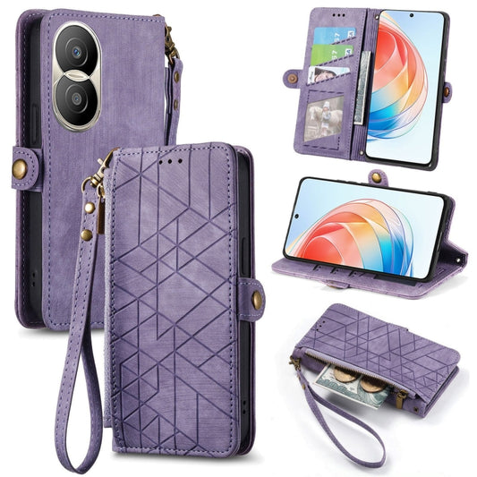 For Honor X40i Geometric Zipper Wallet Side Buckle Leather Phone Case(Purple) - Honor Cases by buy2fix | Online Shopping UK | buy2fix