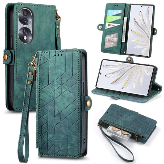 For Honor 70 Pro Geometric Zipper Wallet Side Buckle Leather Phone Case(Green) - Honor Cases by buy2fix | Online Shopping UK | buy2fix