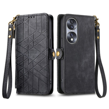 For Honor Magic4 Lite Geometric Zipper Wallet Side Buckle Leather Phone Case(Black) - Honor Cases by buy2fix | Online Shopping UK | buy2fix