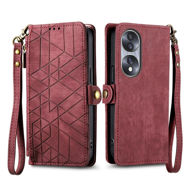 For Honor 60 Geometric Zipper Wallet Side Buckle Leather Phone Case(Red) - Honor Cases by buy2fix | Online Shopping UK | buy2fix