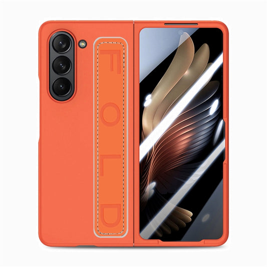For   Samsung   Galaxy Z Fold5  5G Integrated Wristband Genuine Leather Phone Case(Orange) - Galaxy Z Fold5 Cases by buy2fix | Online Shopping UK | buy2fix