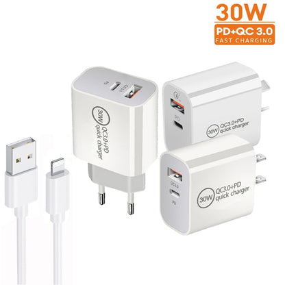 PD30W USB-C / Type-C + QC3.0 USB Dual Port Charger with 1m USB to 8 Pin Data Cable, AU Plug - USB Charger by buy2fix | Online Shopping UK | buy2fix