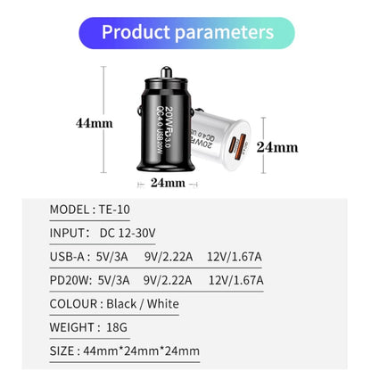 P10 Mini QC4.0 USB / PD20W Car Charger with Type-C to Type-C Fast Charging Data Cable(White) - Car Charger by buy2fix | Online Shopping UK | buy2fix