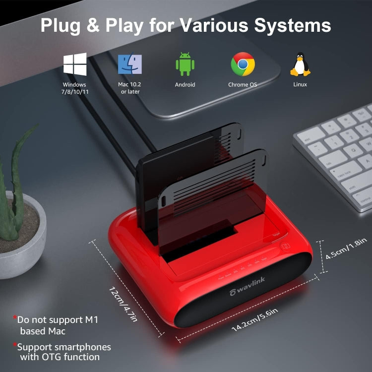 Wavlink ST341U Dual Bay External Hard Drive Docking Station Support Offline Clone Function(US Plug) - HDD Enclosure by buy2fix | Online Shopping UK | buy2fix