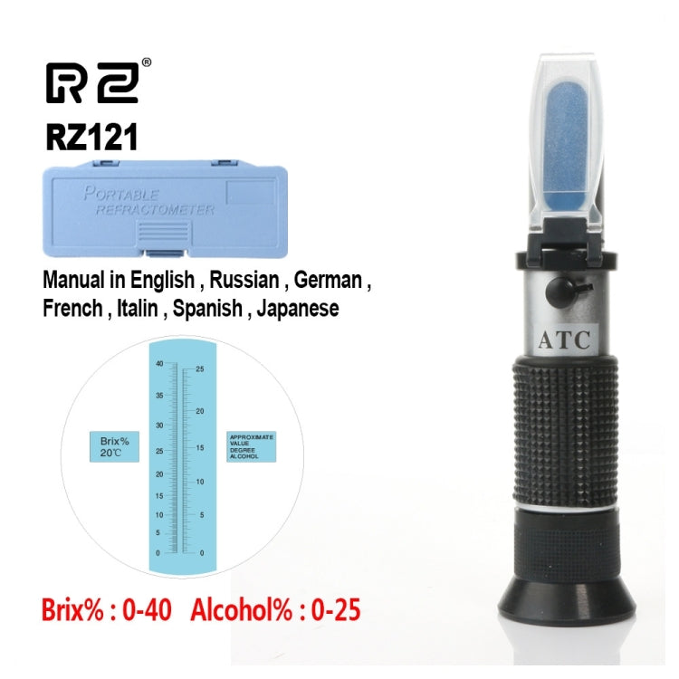 RZ121 Alcohol Refractometer Grape Wine Sugar Content 0~25% Alcohol Concentration 0~40% Brix Tester Meter ATC Handheld Tool - Consumer Electronics by buy2fix | Online Shopping UK | buy2fix