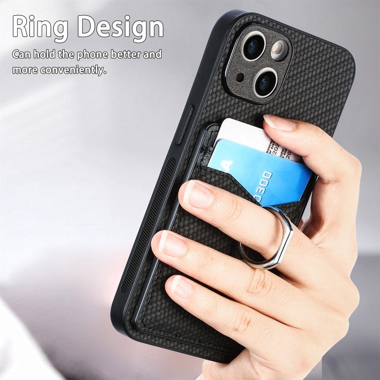 For iPhone 15 Pro Max Carbon Fiber Card Wallet Ring Holder Phone Case(Black) - iPhone 15 Pro Max Cases by buy2fix | Online Shopping UK | buy2fix