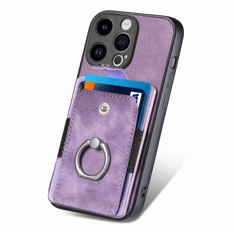 For iPhone 15 Pro Max Retro Skin-feel Ring Card Wallet Phone Case(Purple) - iPhone 15 Pro Max Cases by buy2fix | Online Shopping UK | buy2fix