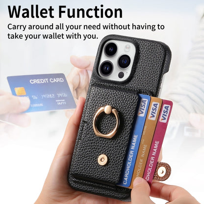 For iPhone 15 Pro Max Litchi Leather Oil Edge Ring Card Back Phone Case(Black) - iPhone 15 Pro Max Cases by buy2fix | Online Shopping UK | buy2fix