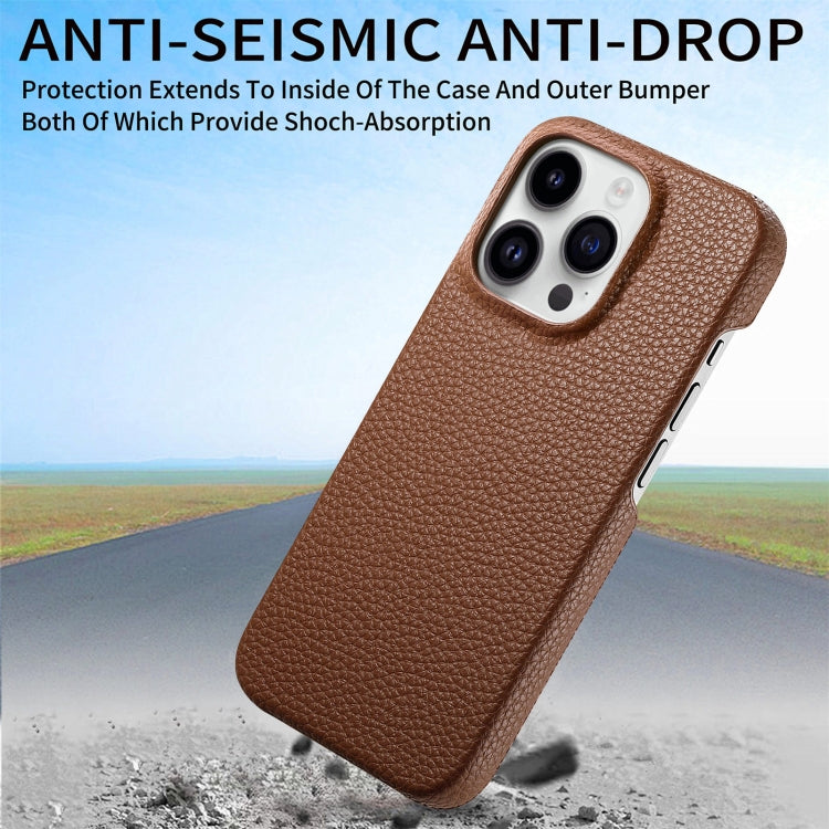 For iPhone 15 Pro Max Litchi Oil Edge Leather Back Phone Case(Brown) - iPhone 15 Pro Max Cases by buy2fix | Online Shopping UK | buy2fix