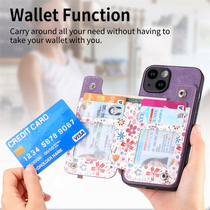 For iPhone 15 Pro Max Retro Painted Zipper Wallet Back Phone Case(Purple) - iPhone 15 Pro Max Cases by buy2fix | Online Shopping UK | buy2fix
