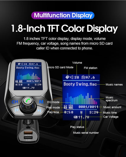 T43 Car Bluetooth Mp3 Multi-function Large Color Screen QC3.0 Bluetooth Car Charge Lossless Car Bluetooth Player - Bluetooth Car Kits by buy2fix | Online Shopping UK | buy2fix