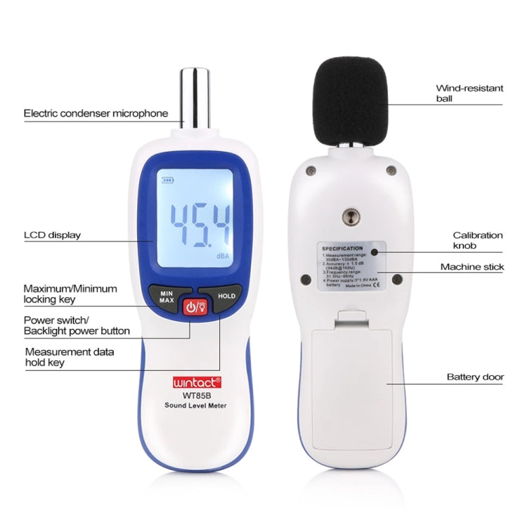 Wintact WT85B Sound Level Meter Digital Decibel Meter Digital Noise Meter Environmental Noise Tester - Light & Sound Meter by Wintact | Online Shopping UK | buy2fix