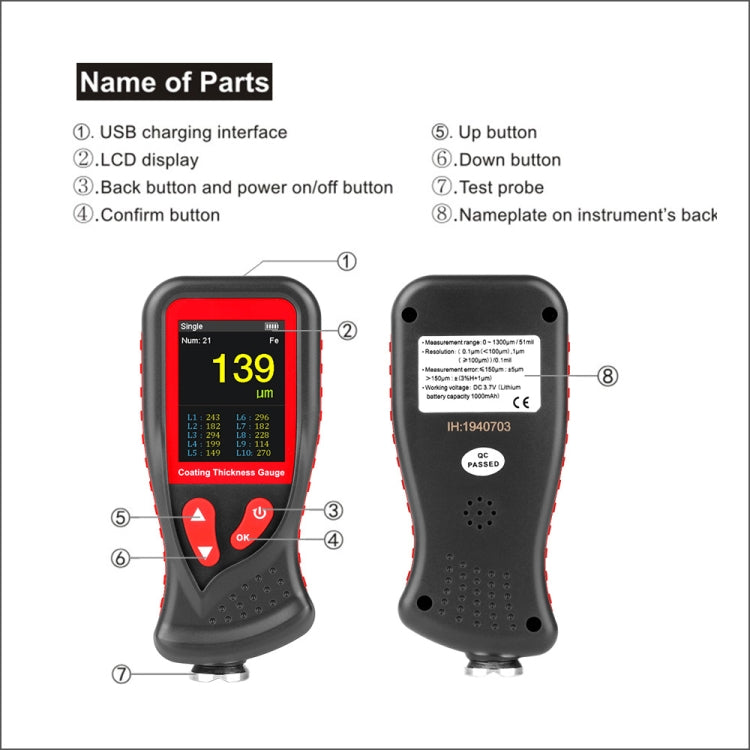 GT230 Thickness Gauges Paint Coating Thickness Gauge Car Film Digital Thickness Gauge Tester Rechargeable Thickness Gauge - Consumer Electronics by buy2fix | Online Shopping UK | buy2fix