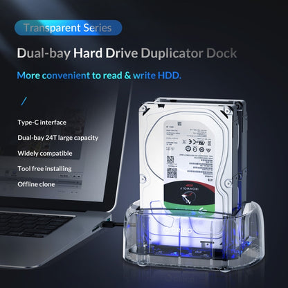 ORICO 6239C3 2.5/3.5inch 2 Bay Transparent Type-C Hard Drive Dock - HDD Enclosure by ORICO | Online Shopping UK | buy2fix