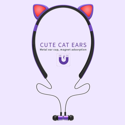 ZW29 Cat Ear Stereo Sound HIFI Fashion Outdoor Portable Sports Wireless  Bluetooth Headset with Mic & LED Light Glowing(Pink) - Neck-mounted Earphone by buy2fix | Online Shopping UK | buy2fix