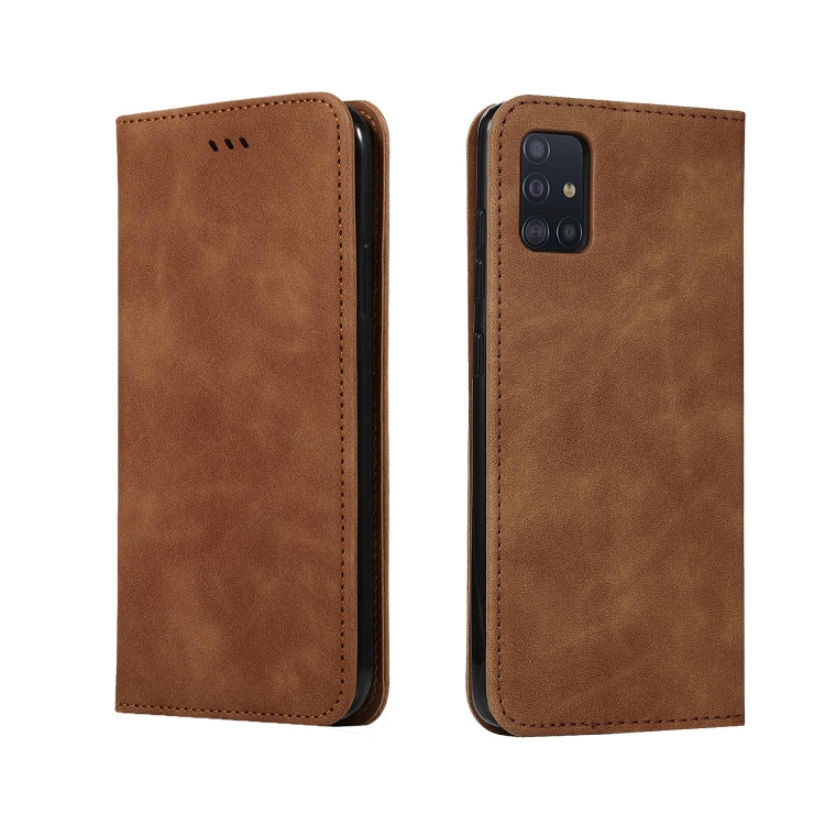 For Galaxy A51 Retro Skin Feel Business Magnetic Horizontal Flip Leather Case(Brown) - Galaxy Phone Cases by buy2fix | Online Shopping UK | buy2fix