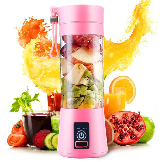 USB Rechargeable Electric Automatic Vegetable Fruit Citrus Orange Juice Maker Cup Mixer Bottle (380ML)(4 Blades Pink) - Home & Garden by buy2fix | Online Shopping UK | buy2fix