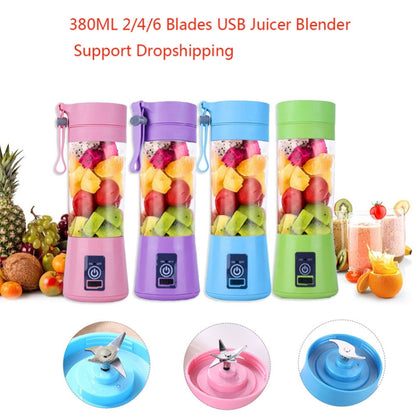 USB Rechargeable Electric Automatic Vegetable Fruit Citrus Orange Juice Maker Cup Mixer Bottle (380ML 2 Blender)(2 Blades  Blue) - Home & Garden by buy2fix | Online Shopping UK | buy2fix