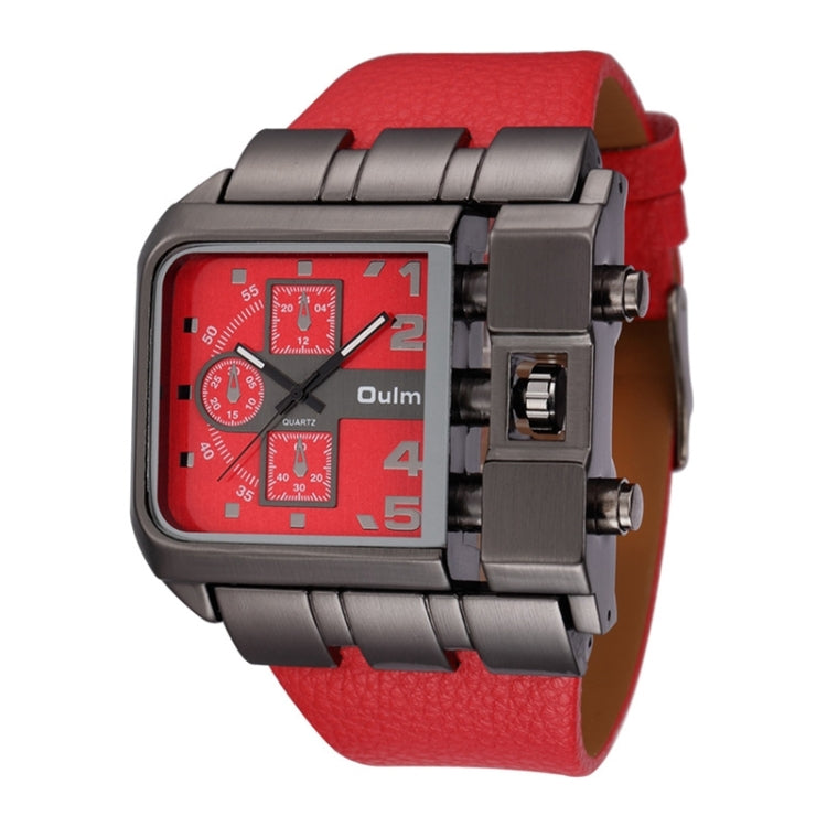 Oulm 3364 Men Square Dial Leather Belt Quartz Watch(Red) - Leather Strap Watches by buy2fix | Online Shopping UK | buy2fix