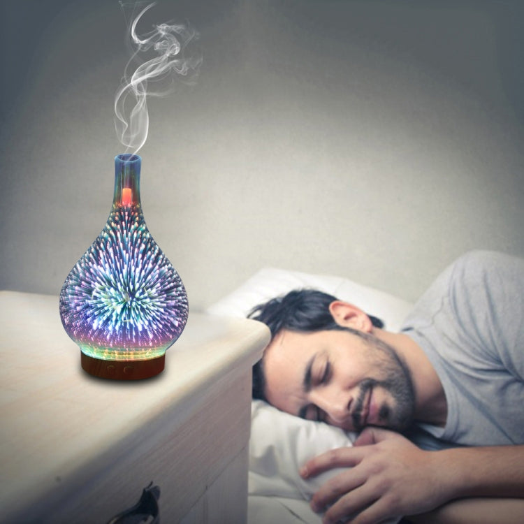 STB-XB10 3D Fireworks 7 Colors LED Night Light Air Humidifier Aroma Essential Oil Diffuser Mist Maker, Plug Type:AU Plug(Dark Wood Grain) - Home & Garden by buy2fix | Online Shopping UK | buy2fix