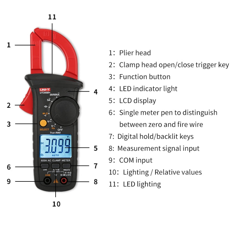 UNI-T  UT200B+ 600A  Digital Clamp Multimeter AC/DC Voltage Detector Frequency Resistance Tester - Digital Multimeter by UNI-T | Online Shopping UK | buy2fix