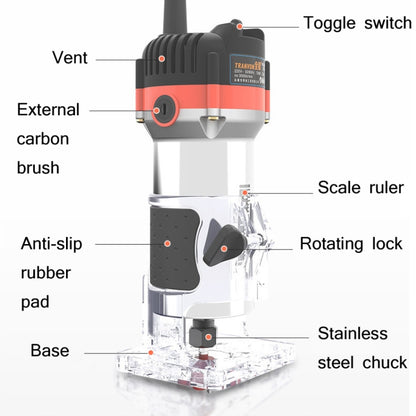 Woodworking Trimming Machine Multifunctional Electric Wood Milling Slotting Machine Engraving Tools US Plug, Material:720W Aluminum Body - Others by buy2fix | Online Shopping UK | buy2fix