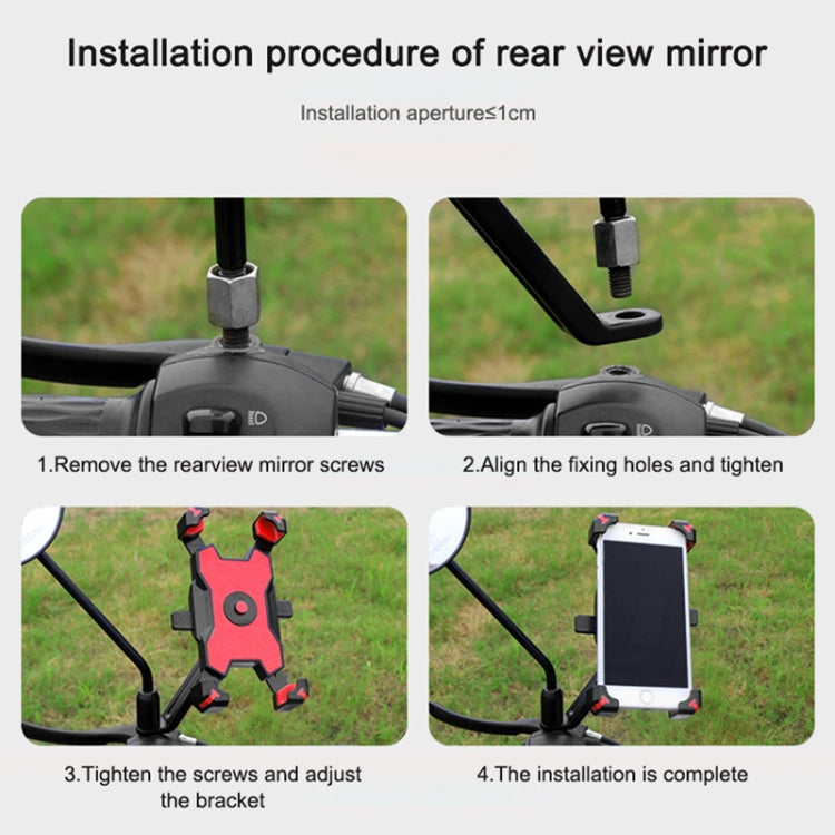 Electric Bicycle Mobile Phone Holder Can Be Rotated 360-degree Mobile Phone Holder Four-way Adjustment Bracket for Motorcycle, Style:Rearview Mirrors(Red) - Holders by buy2fix | Online Shopping UK | buy2fix
