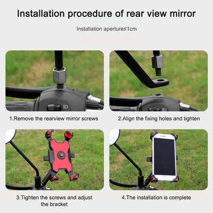Electric Bicycle Mobile Phone Holder Can Be Rotated 360-degree Mobile Phone Holder Four-way Adjustment Bracket for Motorcycle, Style:Rearview Mirrors(Red) - Holders by buy2fix | Online Shopping UK | buy2fix