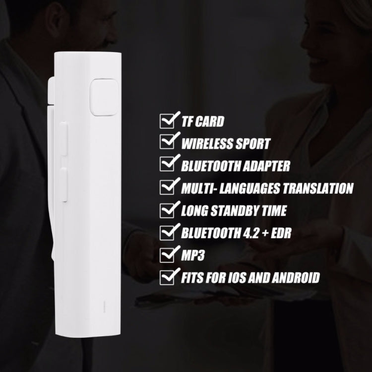 Bluetooth Receiver Smart Headphone Voice Translator 26 Multi-language Travel Business TF Card Voice Text Interpreter Earphone(White) - Consumer Electronics by buy2fix | Online Shopping UK | buy2fix