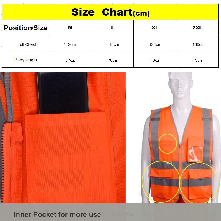 Multi-pockets Safety Vest Reflective Workwear Clothing, Size:XXL-Chest 130cm(Orange) - Reflective Safety Clothing by buy2fix | Online Shopping UK | buy2fix