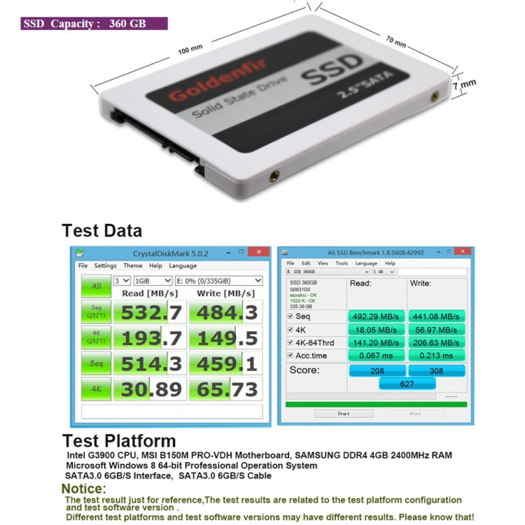 Goldenfir SSD 2.5 inch SATA Hard Drive Disk Disc Solid State Disk, Capacity: 360GB - Solid State Drives by Goldenfir | Online Shopping UK | buy2fix