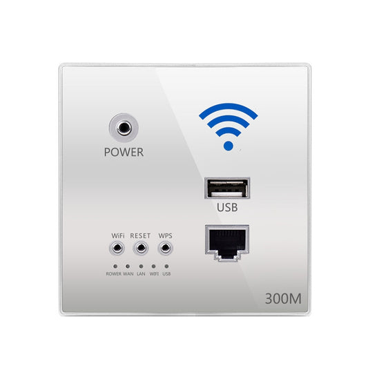 86 Type Through Wall AP Panel 300M Hotel Wall Relay Intelligent Wireless Socket Router With USB(Silver) - Wireless Routers by buy2fix | Online Shopping UK | buy2fix