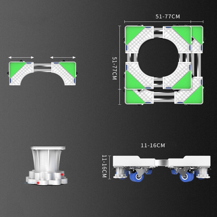 Double Tubes 8 Wheels + 4 Legs Adjustable Stainless Steel Refrigerator Bracket Washing Machine Base Bracket - Home & Garden by buy2fix | Online Shopping UK | buy2fix