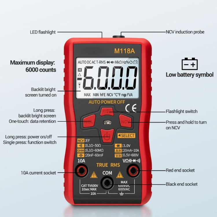 ANENG M118A High-Precision Automatic Range Multimeter Multi-Function Small Electrician Instrumentation Digital Universal Meter - Digital Multimeter by ANENG | Online Shopping UK | buy2fix