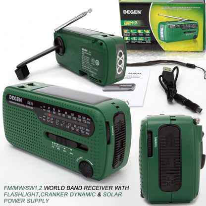 DE13 Hand-Cranked Power Full Band Solar Charging Emergency Outdoor Radio(Green) - Consumer Electronics by buy2fix | Online Shopping UK | buy2fix