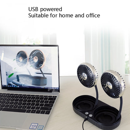 F303 Car USB Fan Car Shake Head Fan(Double Head Silver) - Heating & Fans by buy2fix | Online Shopping UK | buy2fix