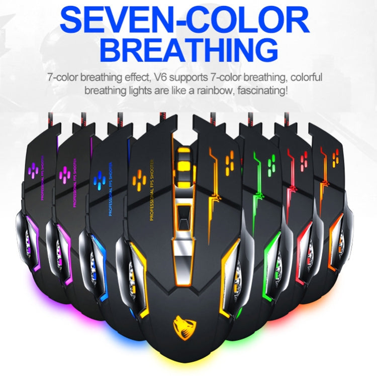 T-WOLF V6 USB Interface 6-Buttons 3200 DPI Wired Mouse Gaming Mechanical Macro Programming 7-Color Luminous Gaming Mouse, Cable Length: 1.5m( Macro Definition Audio Version Black Silver) - Wired Mice by T-WOLF | Online Shopping UK | buy2fix