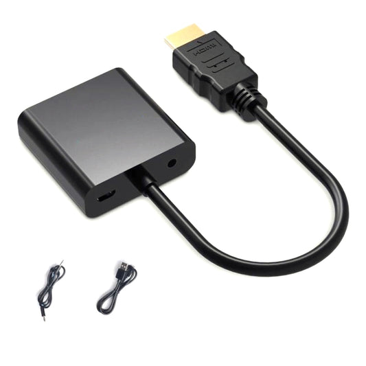 2 PCS Jasoz 1080P HDMI To VGA Converter Oxygen-Free Copper Core, Colour: With Audio Power Supply (Black) - Converter by Jasoz | Online Shopping UK | buy2fix