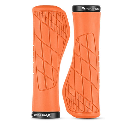 1 Pair WEST BIKING YP0804060 Bicycle Grips Mountain Bike Non-Slip Rubber Grips(Orange) - Bicycle Grips by WEST BIKING | Online Shopping UK | buy2fix