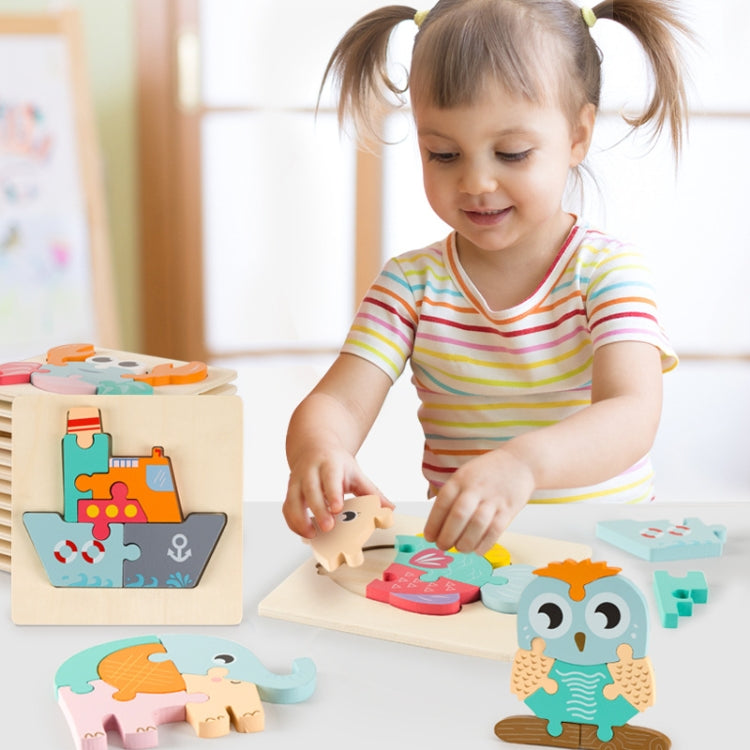 3 PCS Early Childhood Education Wooden Three-Dimensional Jigsaw Puzzle Toy(Y-Cattle) - Puzzle Toys by buy2fix | Online Shopping UK | buy2fix