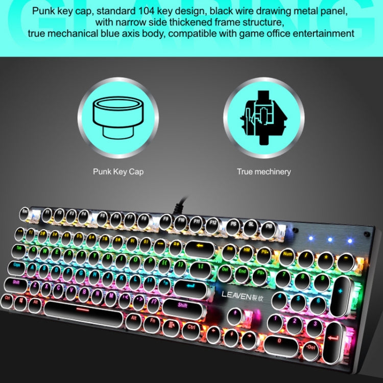 104 Keys Green Shaft RGB Luminous Keyboard Computer Game USB Wired Metal Mechanical Keyboard, Cabel Length:1.5m, Style: Punk Word Through Version (Black) - Wired Keyboard by buy2fix | Online Shopping UK | buy2fix