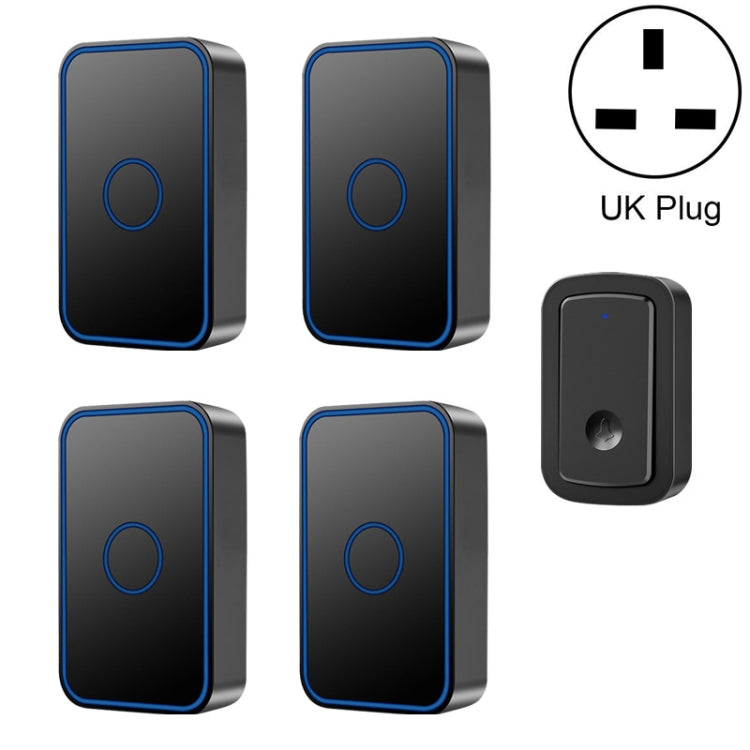 CACAZI A19 1 For 4 Wireless Music Doorbell without Battery, Plug:UK Plug(Black) - Wireless Doorbell by CACAZI | Online Shopping UK | buy2fix