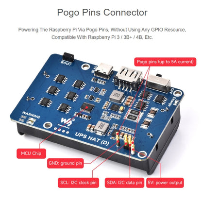 Waveshare 25567 For Raspberry Pi UPS HAT (D), Pogo Pins Connector , Without Battery - Raspberry Pi Accessories by Waveshare | Online Shopping UK | buy2fix